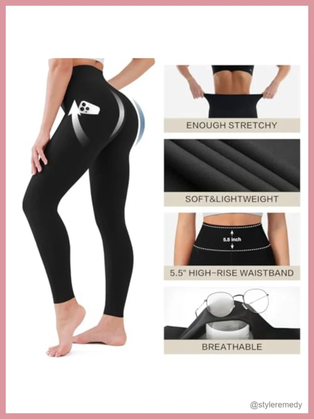 High Waisted Leggings with Pockets, Tummy Control Active Pants for Yoga Running